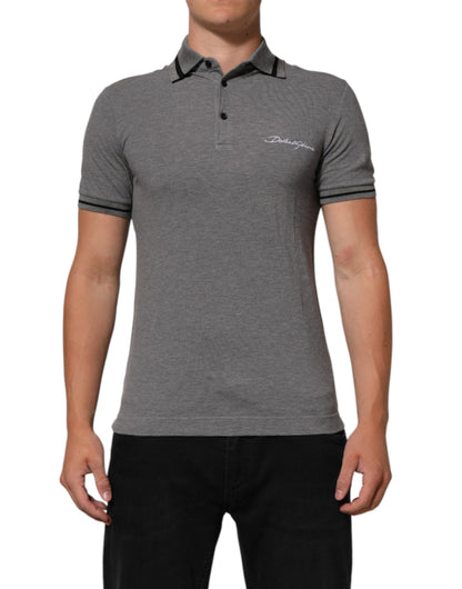 Dolce &amp; Gabbana – Graues Poloshirt mit Logo-Stickerei und Kragen