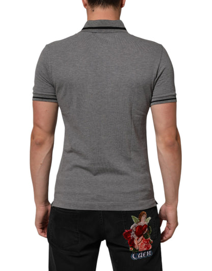 Dolce &amp; Gabbana – Graues Poloshirt mit Logo-Stickerei und Kragen