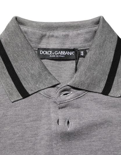 Dolce &amp; Gabbana – Graues Poloshirt mit Logo-Stickerei und Kragen