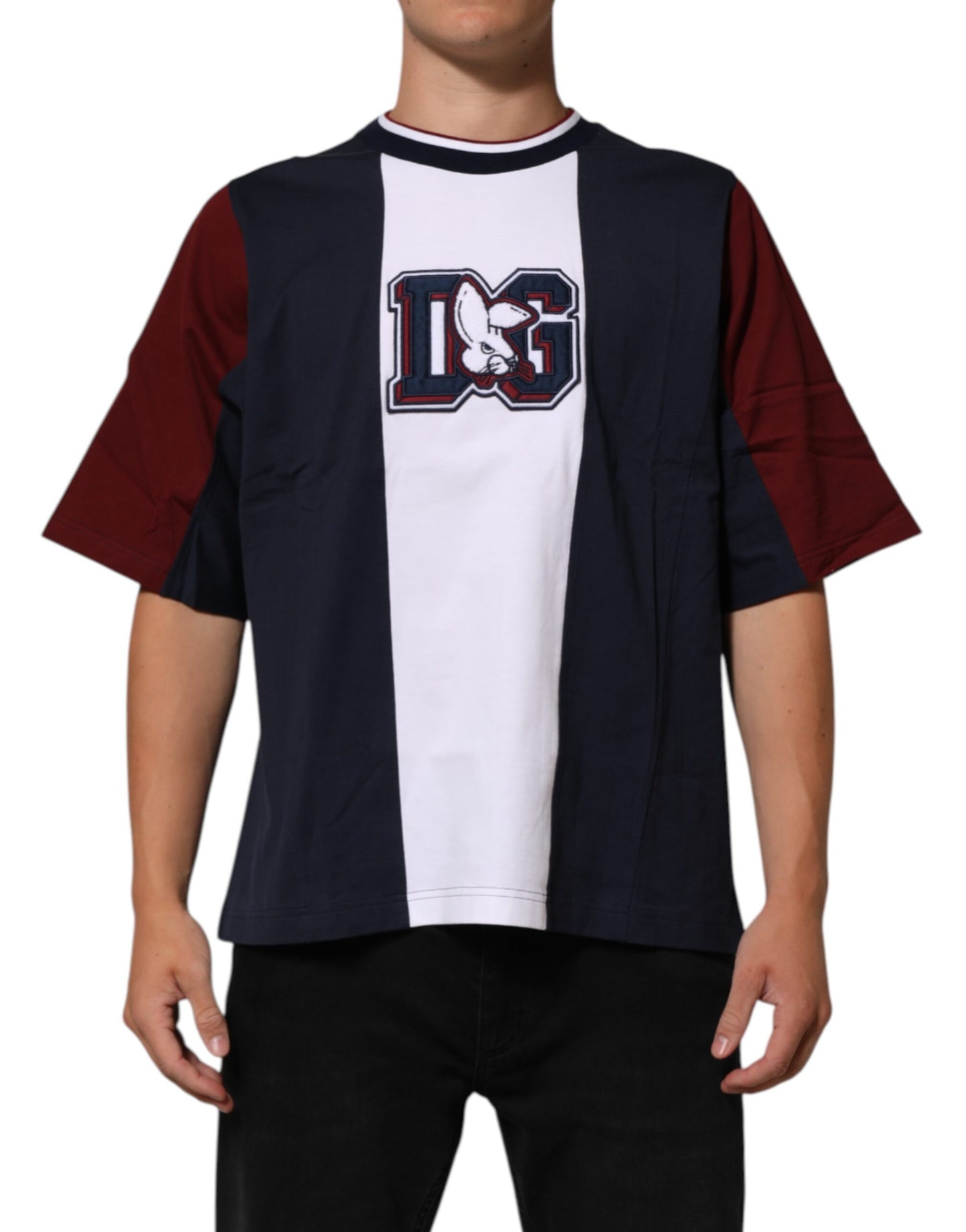 Dolce &amp; Gabbana Mehrfarbig gestreiftes Herren-T-Shirt aus Baumwolle mit Rundhalsausschnitt