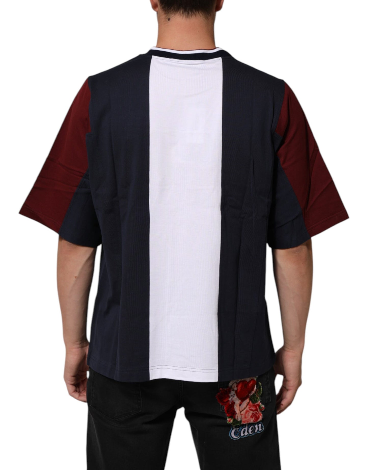 Dolce &amp; Gabbana Mehrfarbig gestreiftes Herren-T-Shirt aus Baumwolle mit Rundhalsausschnitt