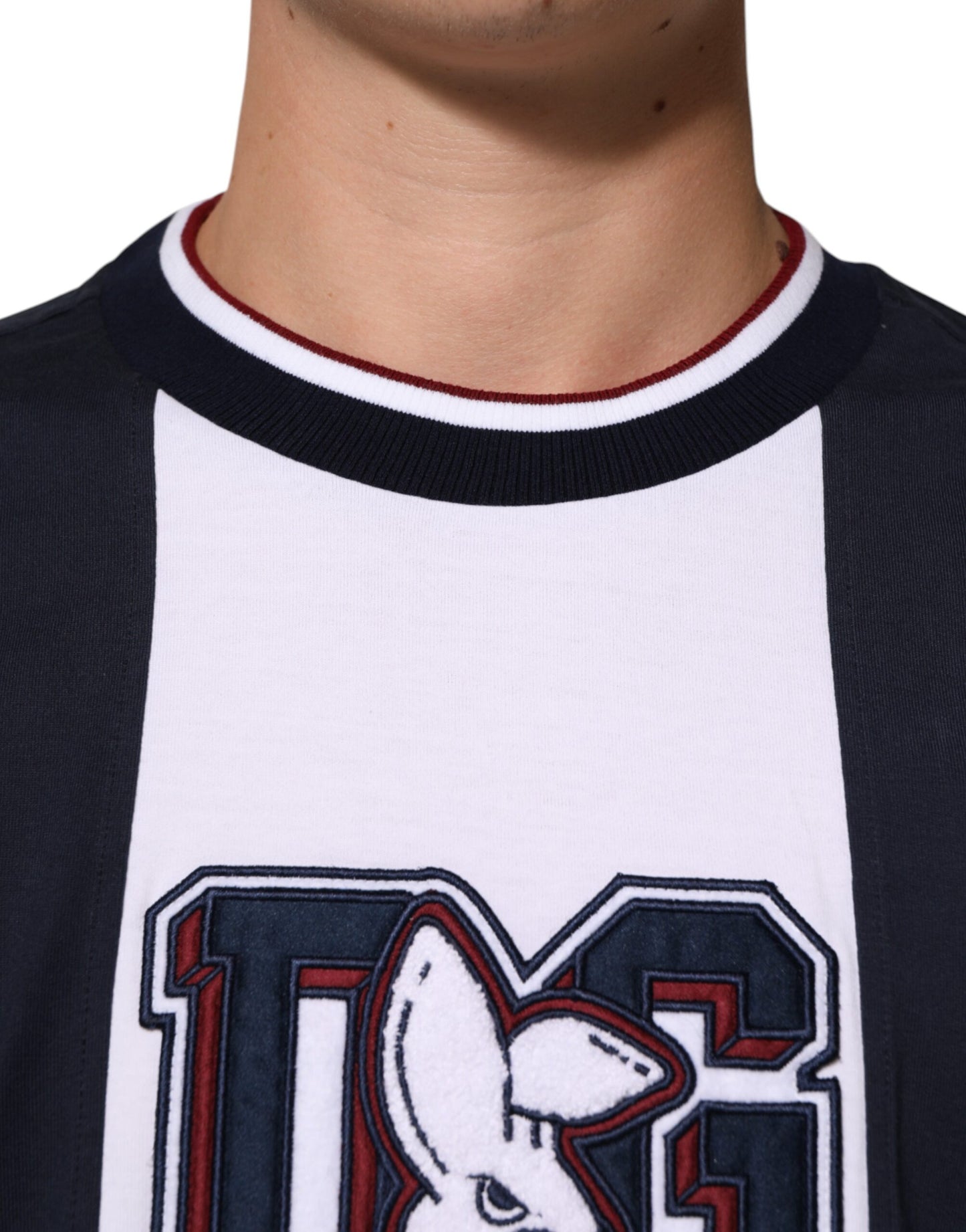 Dolce &amp; Gabbana Mehrfarbig gestreiftes Herren-T-Shirt aus Baumwolle mit Rundhalsausschnitt