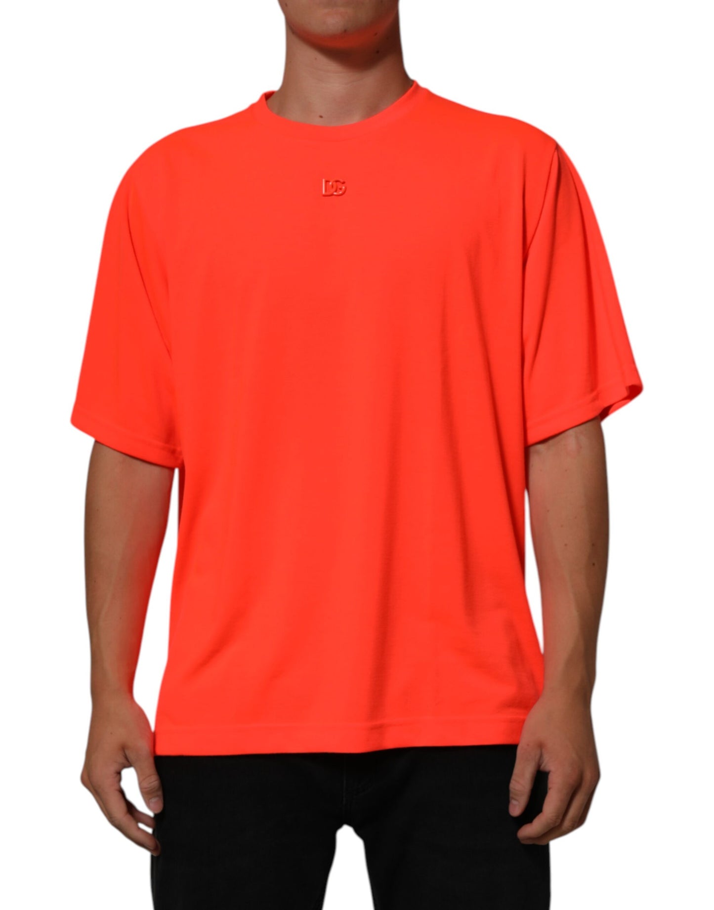 Dolce &amp; Gabbana Neonorange Polyester Herren T-Shirt mit Rundhalsausschnitt