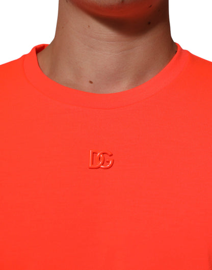 Dolce &amp; Gabbana Neonorange Polyester Herren T-Shirt mit Rundhalsausschnitt