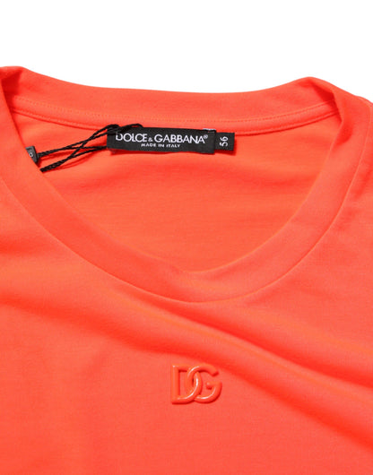 Dolce &amp; Gabbana Neonorange Polyester Herren T-Shirt mit Rundhalsausschnitt