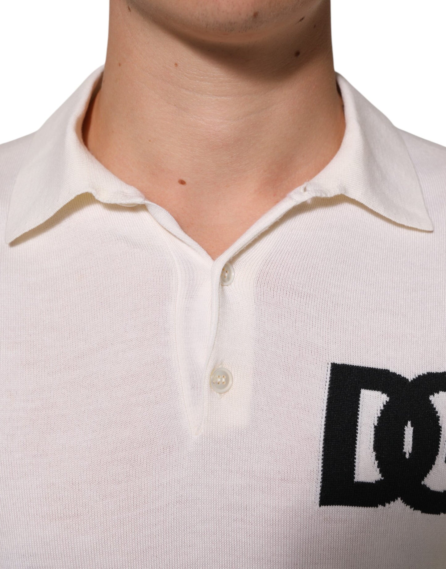 Dolce &amp; Gabbana – Weißes T-Shirt aus Baumwolle mit Kragen und kurzen Ärmeln