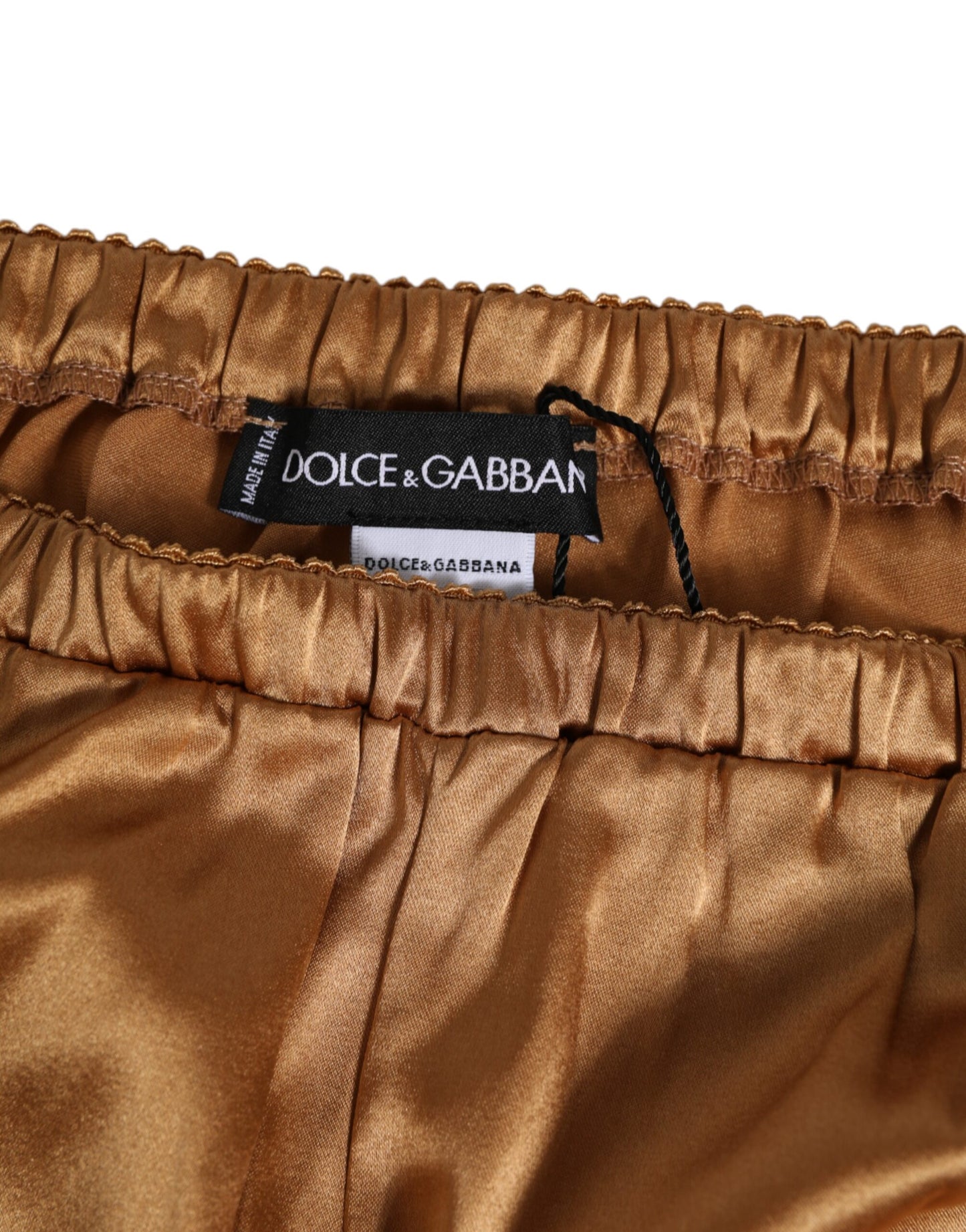 Dolce &amp; Gabbana – Unterwäsche-Shorts aus braunem Seidensatin mit Blumenspitze