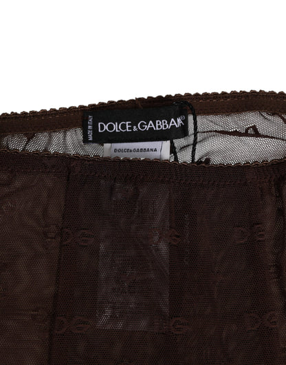 Dolce & Gabbana Brown Nylon Logo Lace Leggings Pants Underwear
