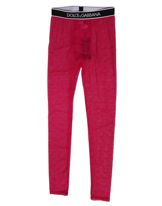 Dolce &amp; Gabbana Fuchsia Nylon Logo Spitzen Leggings Hose Unterwäsche