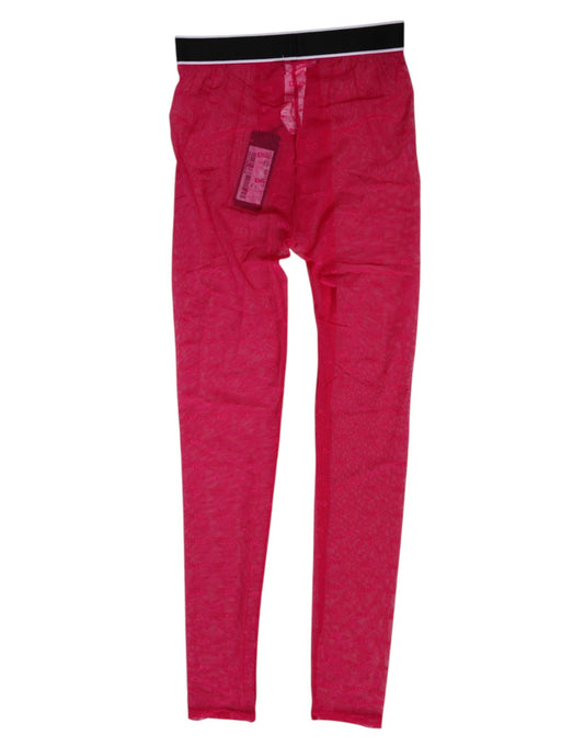 Dolce &amp; Gabbana Fuchsia Nylon Logo Spitzen Leggings Hose Unterwäsche