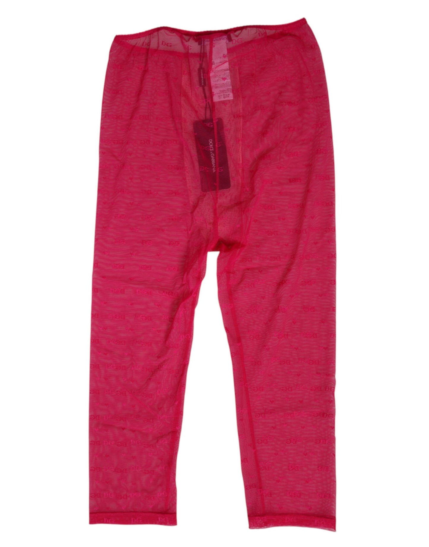 Dolce &amp; Gabbana – Enge Midihose aus Spitze mit Logo in Fuchsia