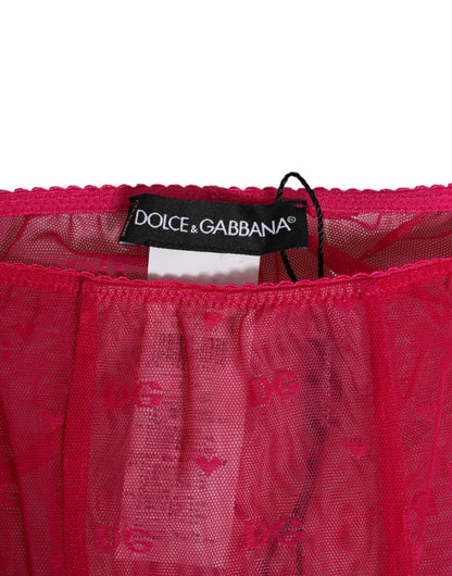 Dolce &amp; Gabbana – Enge Midihose aus Spitze mit Logo in Fuchsia
