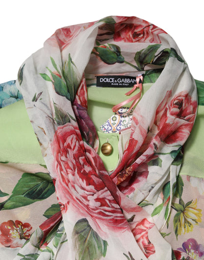 Dolce &amp; Gabbana, mehrfarbiges Oberteil mit Ascot-Kragen und Blumen-Patchwork