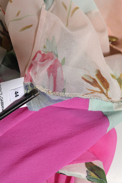 Dolce & Gabbana Multicolor Floral Patchwork Silk Ascot Collar Top