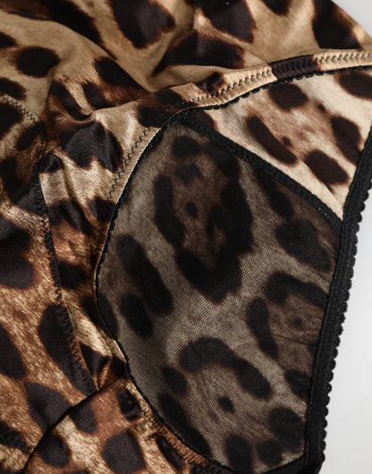 Dolce &amp; Gabbana – Mehrfarbige, hoch taillierte Miederhose aus Seide mit Leopardenmuster