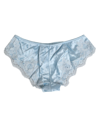 Dolce &amp; Gabbana – Slip aus himmelblauer Seidensatin-Spitze