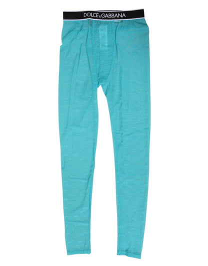 Dolce &amp; Gabbana Hellblaue Nylon-Leggings mit Logo und Spitze, Unterwäsche