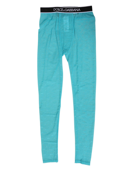 Dolce &amp; Gabbana Hellblaue Nylon-Leggings mit Logo und Spitze, Unterwäsche