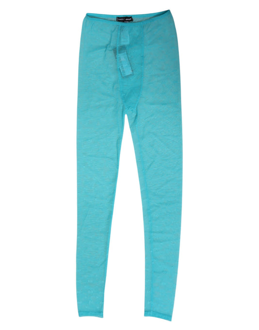 Dolce &amp; Gabbana Hellblaue Nylon-Leggings mit Logo und Spitze, Unterwäsche