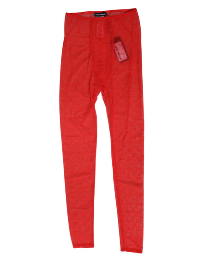 Dolce &amp; Gabbana Rote Nylon-Logo-Spitzen-Leggings-Hose-Unterwäsche