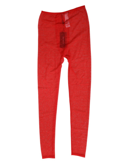 Dolce &amp; Gabbana Rote Nylon-Logo-Spitzen-Leggings-Hose-Unterwäsche
