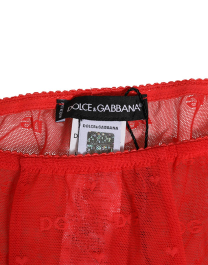 Dolce &amp; Gabbana Rote Nylon-Logo-Spitzen-Leggings-Hose-Unterwäsche