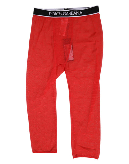 Dolce & Gabbana Red Logo Lace Tight Midi Trousers Underwear