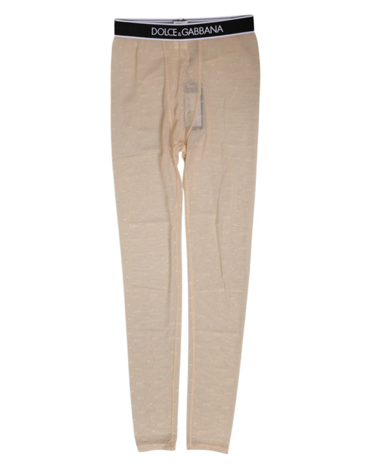 Dolce &amp; Gabbana Beige Nylon Logo Spitzen Leggings Hose Unterwäsche
