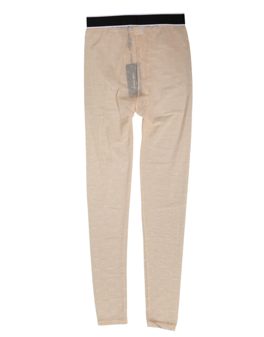 Dolce &amp; Gabbana Beige Nylon Logo Spitzen Leggings Hose Unterwäsche