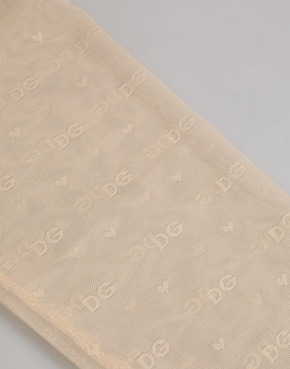 Dolce &amp; Gabbana Beige Nylon Logo Spitzen Leggings Hose Unterwäsche