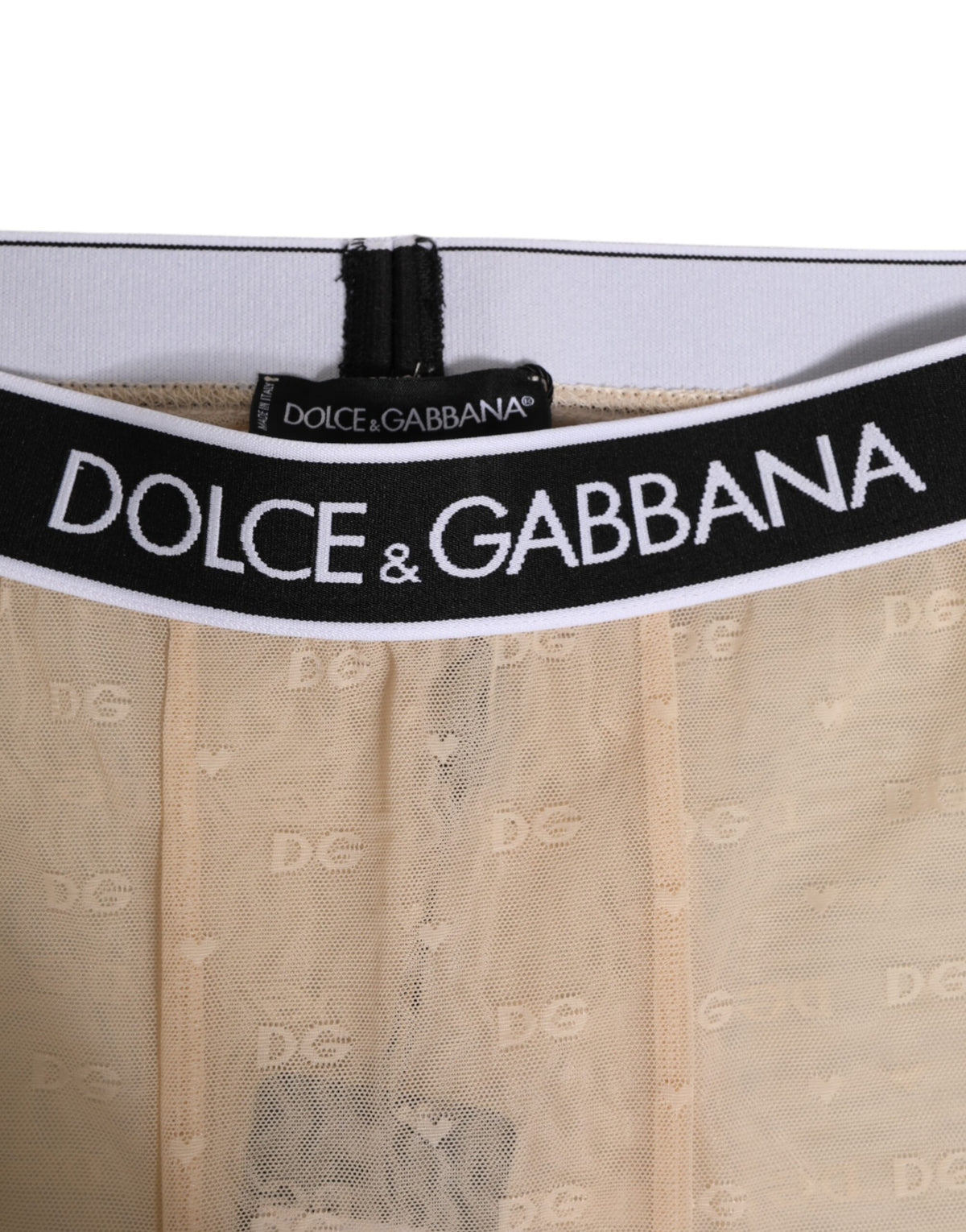 Dolce &amp; Gabbana Beige Nylon Logo Spitzen Leggings Hose Unterwäsche