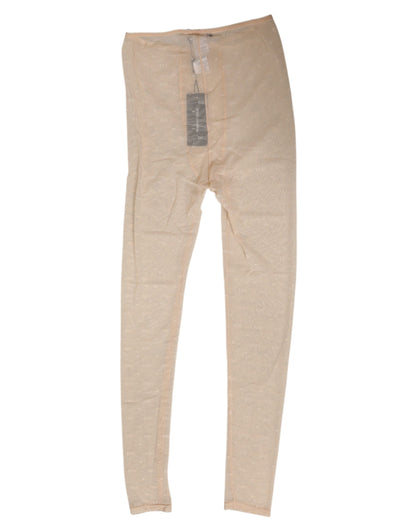 Dolce &amp; Gabbana Beige Nylon Stretch Logo Spitzen-Leggings Unterwäsche