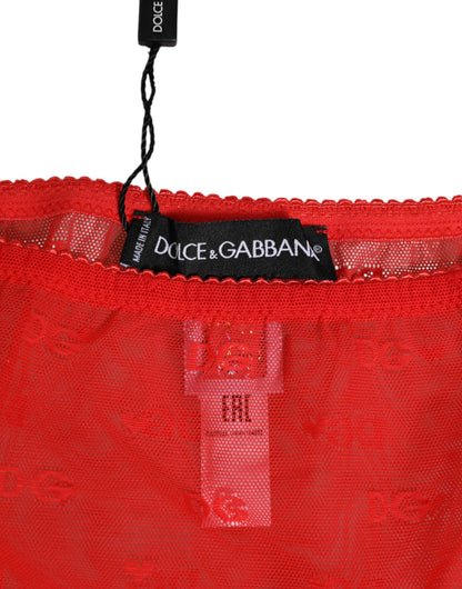 Dolce &amp; Gabbana – Slip aus transparentem Nylon mit Spitze in Rot