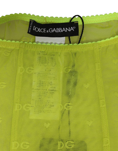 Dolce & Gabbana Neon Green Nylon Logo Lace Leggings Pants Underwear
