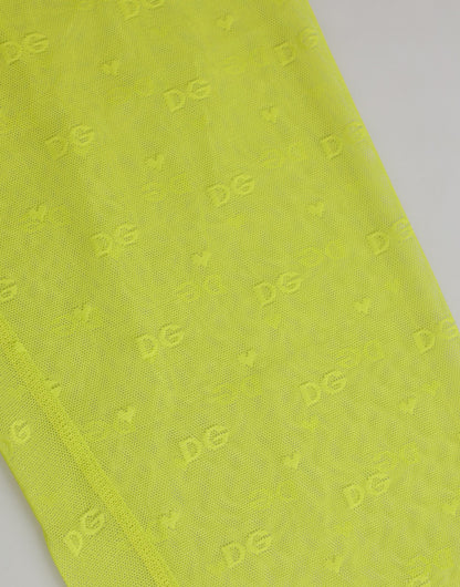 Dolce & Gabbana Neon Green Nylon Logo Lace Leggings Pants Underwear