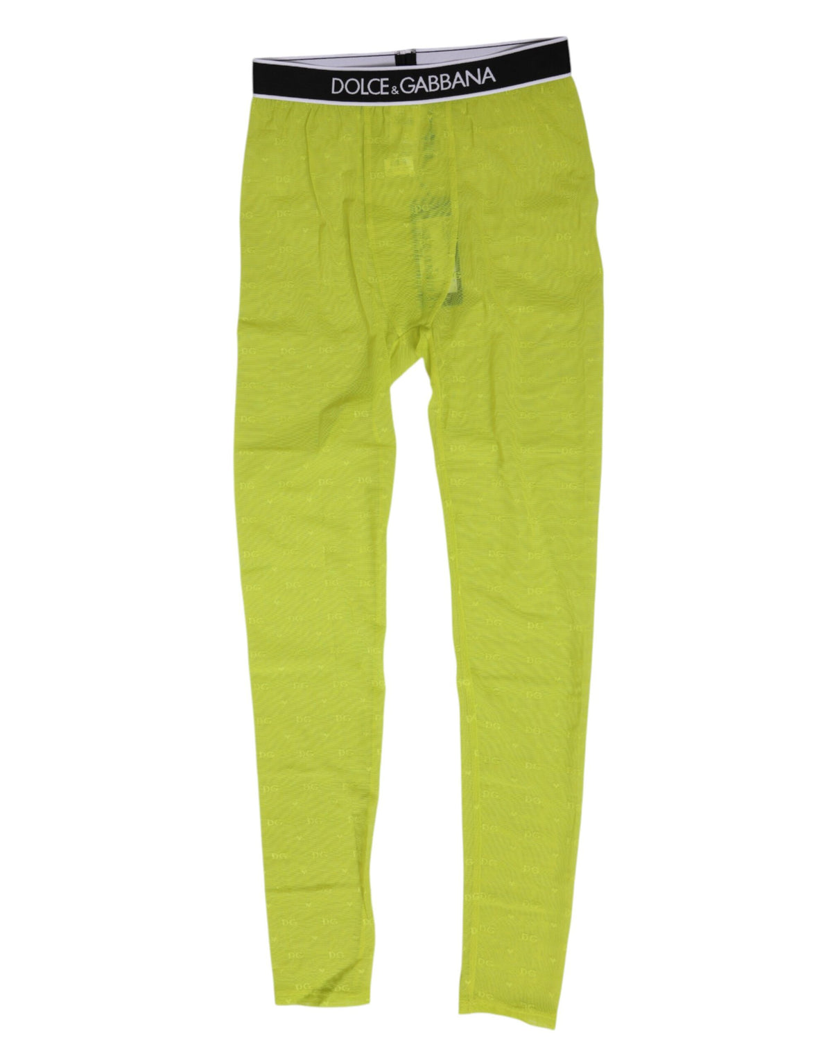 Dolce &amp; Gabbana Neongrüne Nylon-Leggings mit Logo und Spitze, Unterwäsche