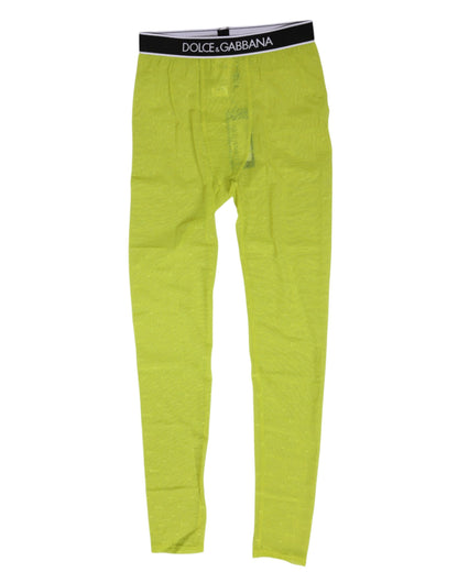 Dolce &amp; Gabbana Neongrüne Nylon-Leggings mit Logo und Spitze, Unterwäsche