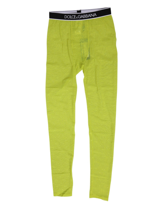 Dolce &amp; Gabbana Neongrüne Nylon-Leggings mit Logo und Spitze, Unterwäsche
