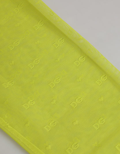 Dolce &amp; Gabbana Neongrüne Nylon-Leggings mit Logo und Spitze, Unterwäsche