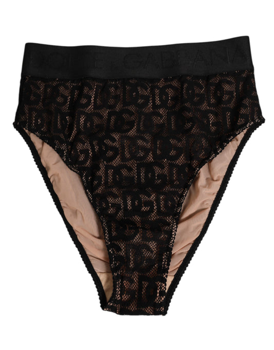 Dolce &amp; Gabbana – Schwarze Slip-Unterhose aus Spitze mit DG-Logo