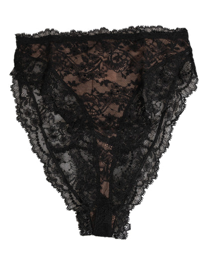 Dolce &amp; Gabbana – Schwarze, florale Spitzen-Unterhose aus Netzstoff