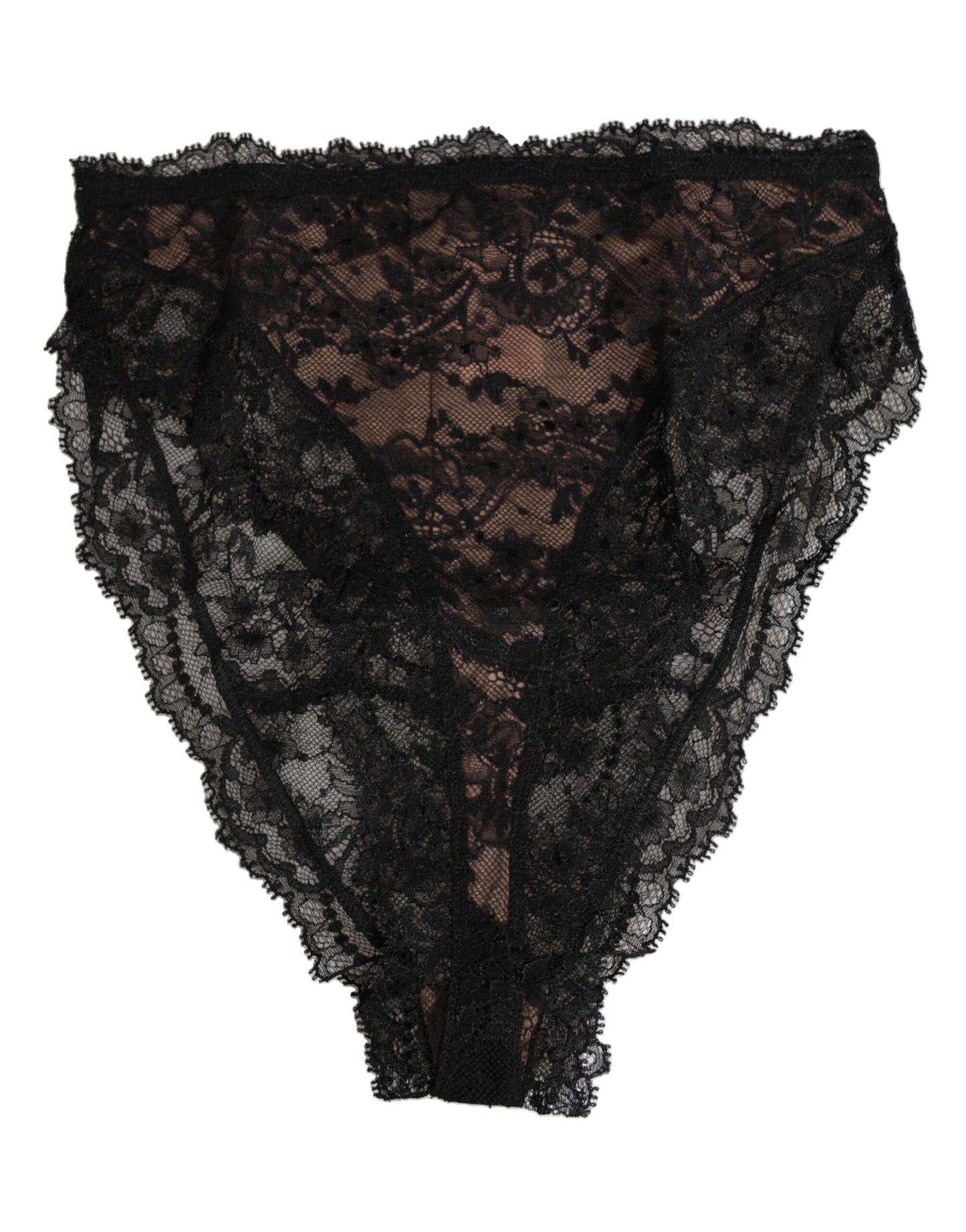 Dolce &amp; Gabbana – Schwarze, florale Spitzen-Unterhose aus Netzstoff