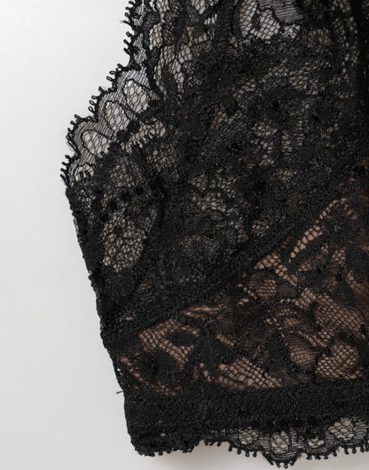 Dolce &amp; Gabbana – Schwarze, florale Spitzen-Unterhose aus Netzstoff