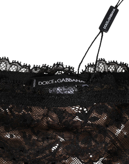 Dolce &amp; Gabbana – Schwarze, florale Spitzen-Unterhose aus Netzstoff
