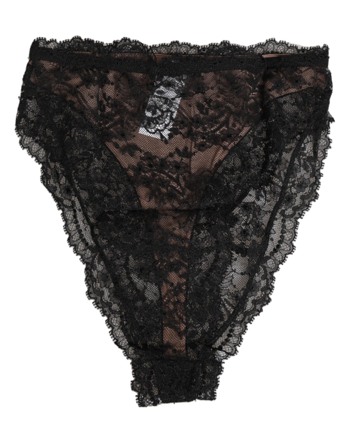 Dolce &amp; Gabbana – Schwarze, florale Spitzen-Unterhose aus Netzstoff