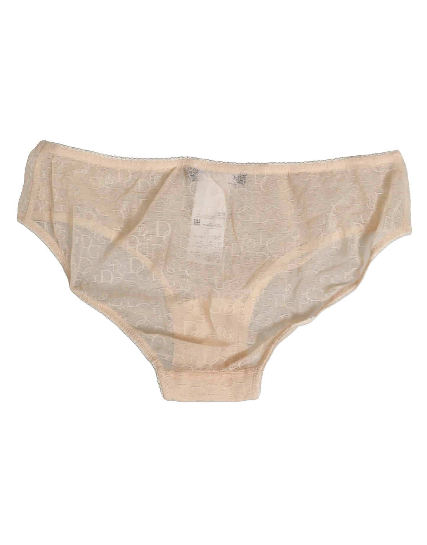 Dolce &amp; Gabbana – Beigefarbene Slip-Unterhose mit DG-Logo und Spitze in mittlerer Taille