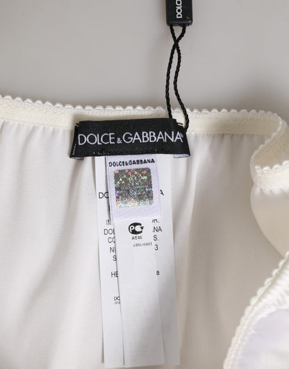 Dolce & Gabbana White Silk Satin Floral Lace Panty Brief Underwear