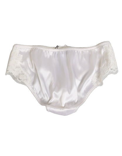 Dolce & Gabbana White Silk Satin Floral Lace Panty Brief Underwear