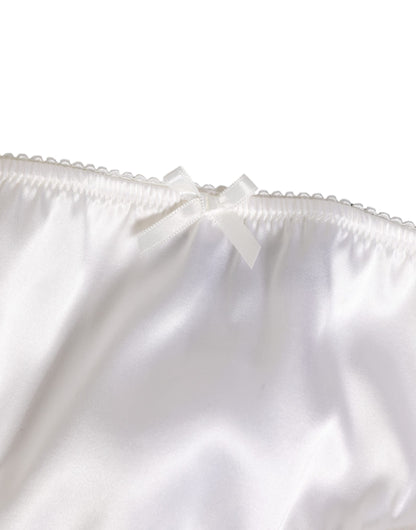 Dolce & Gabbana White Silk Satin Floral Lace Panty Brief Underwear