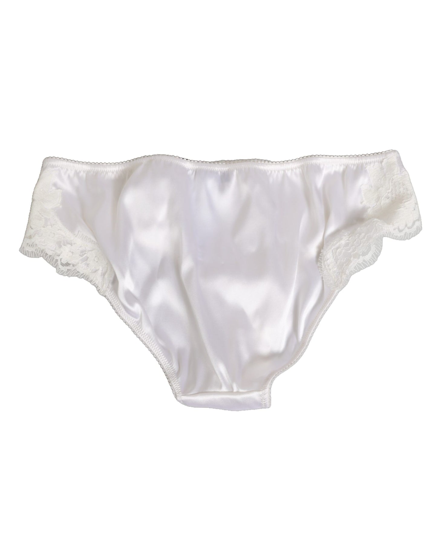 Dolce & Gabbana White Silk Satin Floral Lace Panty Brief Underwear